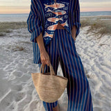 Gisela | Bluse Oversize mit Ozeanprint aus Stil Insel und Hose mit elastischen Taschen