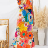 Nele | Kleid maxi ärmellos mit Taillenknoten und Blumenprint