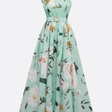 Amelie | Maxikleid Chiffon mit Blumenmuster mit freien Schultern hellgrün