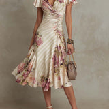 Leni | Midikleid aus Satin mit Blumenmuster Vintage