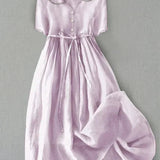 Frieda | Elegantes Baumwoll-Leinen-Kleid mit Halbarm
