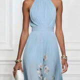 Anni | Maxikleid Chiffon mit Blumen blau