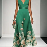 Paula | Maxikleid aus Chiffon mit Blumen hellblau und V-Ausschnitt